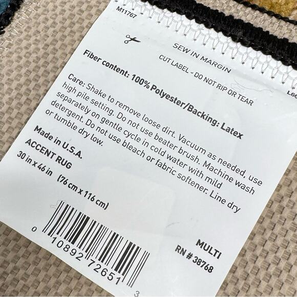 Burnt orange blue tan Aztec abstract boho accent rug / 30x46 - Picture 3 of 4